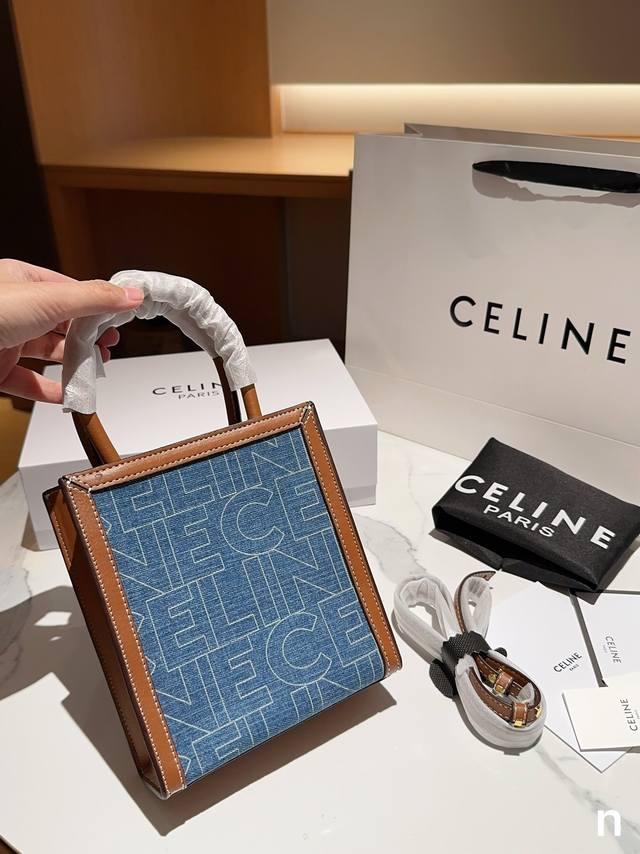 Celine 赛琳 Cabas Mini丹宁牛仔托特包经典琴谱包 尺寸17 20 礼盒包装