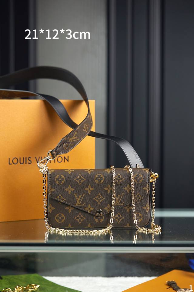 配原版折叠礼盒飞机箱 Lv 路易威登 Louis Vuitton Pochette Felicie 链条包 Lv 三合一 信封包 麻将包 尺寸 21*12*3C