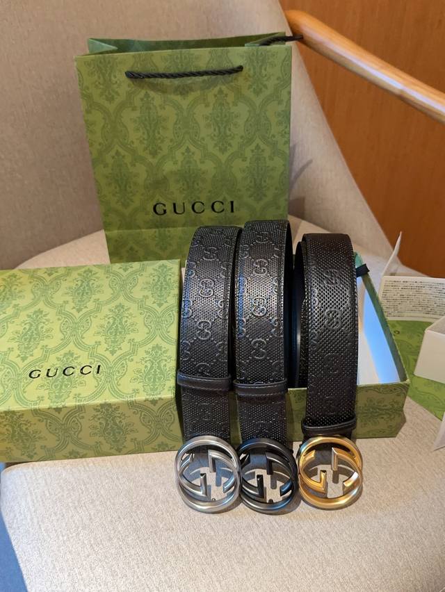 升级钢带头 Gucci古奇 浮雕牛皮腰带皮带 全套包装手提袋