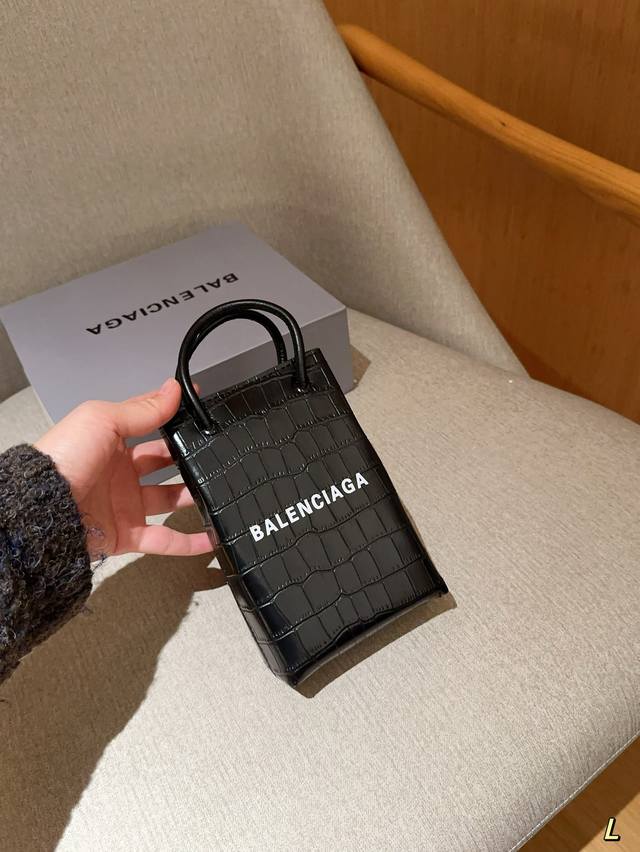 Balenciaga巴黎世家 Shopping鳄鱼纹手机包 尺寸12 18 5 礼盒包装