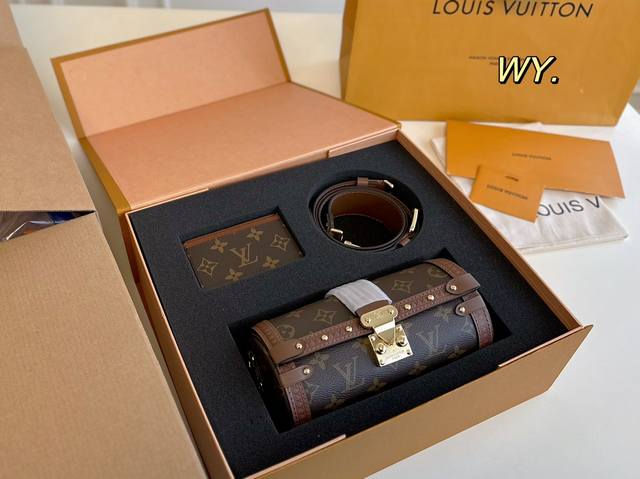 折叠盒飞机盒 Size:20×10 超值套盒全套礼盒包装 【包包卡夹】 Lvpapillon Trunk巴比龙老花圆筒包